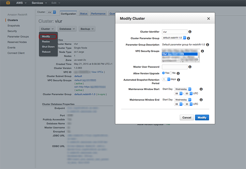 amazon redshift security group